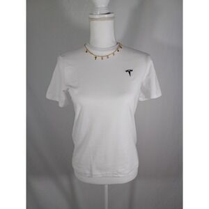 Tesla Shirt Womens Medium White Logo Crew Neck Short Sleeve Casual Tee Basic